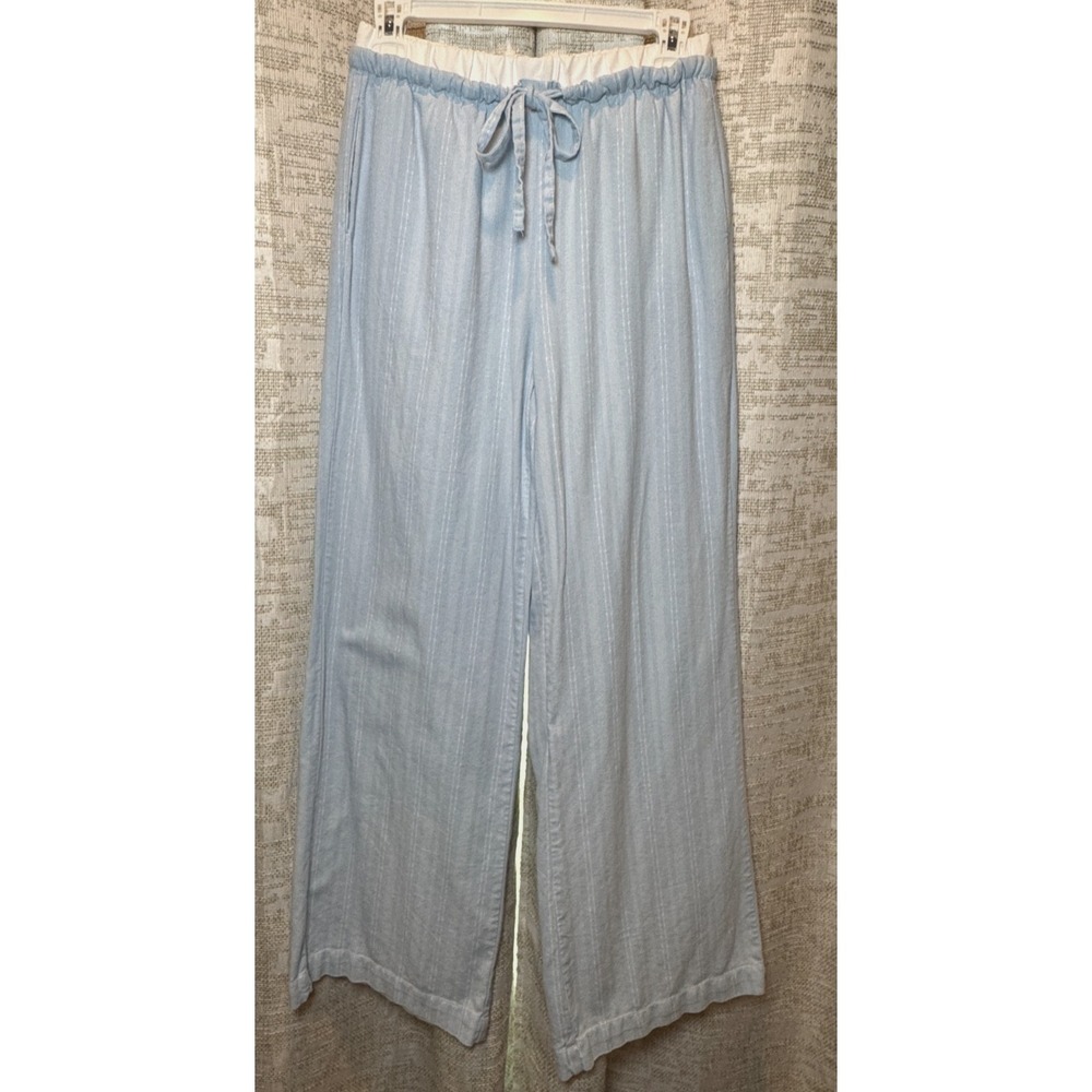 Sincerely Jules Striped Wide Leg Paperbag Pants Women's S Linen Blend Coastal - Picture 2 of 12